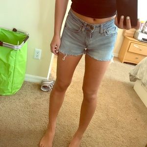 Levi Jean Denim High Waist Midi Ripped Shorts